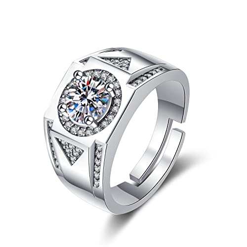 Lirzxin Weißgold Ring Herren 375 9 Karat, Verlobung Ringe Für Herren Verstellbar Offen Geometrisch Design 4 Zinken Rund Moissanit Partnerringe Weißgold Gr. 57 (18.1) von Lirzxin