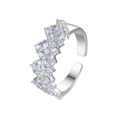 Lirzxin Weißgold Ringe Damen 585 14 Karat, Eheringe Für Frauen Verstellbar Offen Rechteckig und Rund Moissanit Verlobungsringe Trauringe Weißgold Gr. 60 (19.1) von Lirzxin