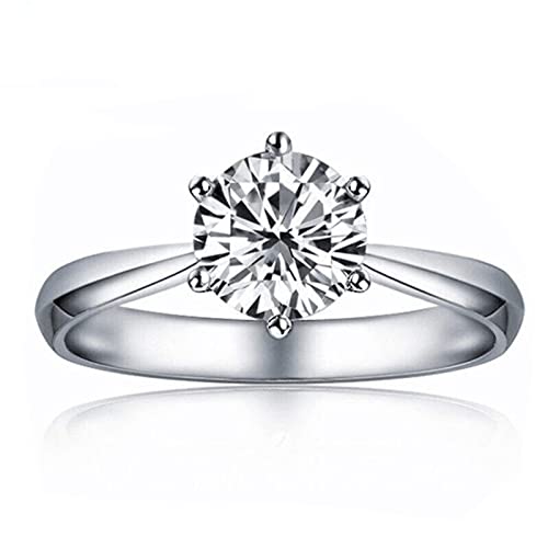 Lirzxin Weißgold Ringe Damen 750 18 Karat, Verlobungsring Damen Einfach Rund Solitär Moissanit mit 6 Zinken Trauringe Weißgold Große 56 (17.8) von Lirzxin