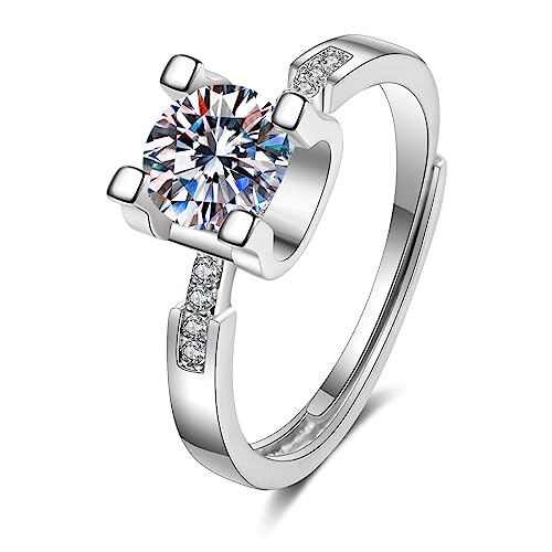 Lirzxin Weißgold Ringe Damen 750 18 Karat, Verlobungsring Damen Verstellbar Geometrisch Rund Moissanit mit 4 Krappen Trauringe Weißgold Große 61 (19.4) von Lirzxin