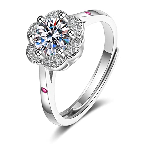 Lirzxin Weißgold Ringe Frauen 375 9 Karat, Trauringe Damen Verstellbar Elegant Blume mit Rund Erstellter Diamant und Erstellter Rubin Verlobungsringe Weißgold Große 51 (16.2) von Lirzxin