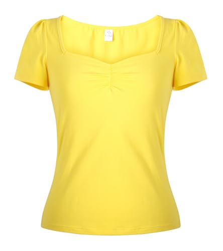 LisLic Damen 1950er Rockabilly Tops Niedlich Baumwolle Elastisch T Shirt Dressy Casual Weiche Blusen für Frauen Mädchen, gelb, X-Groß LisLic Damen 1950er Rockabilly Tops Niedlich Baumwolle Elastisch T Shirt Dressy Casual Weiche Blusen für Frauen Mädchen, gelb, X-Groß von LisLic
