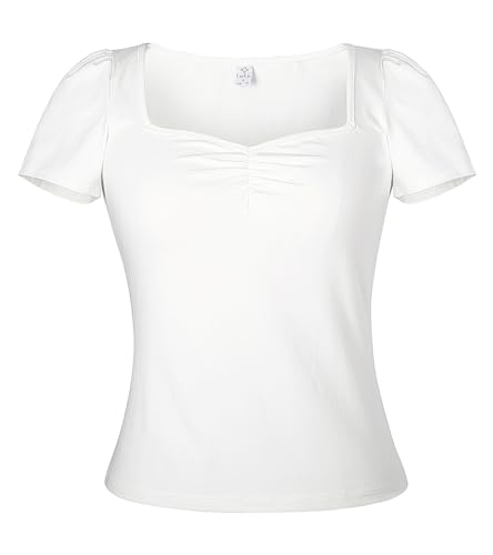 LisLic Damen 1950er Rockabilly Tops Niedlich Baumwolle Elastisch Vintage Stil Strickshirts Dressy Casual Weich Bluse für Frauen, Weiss/opulenter Garten, X-Groß LisLic Damen 1950er Rockabilly Tops Niedlich Baumwolle Elastisch Vintage Stil Strickshirts Dressy Casual Weich Bluse für Frauen, Weiss/opulenter Garten, X-Groß von LisLic