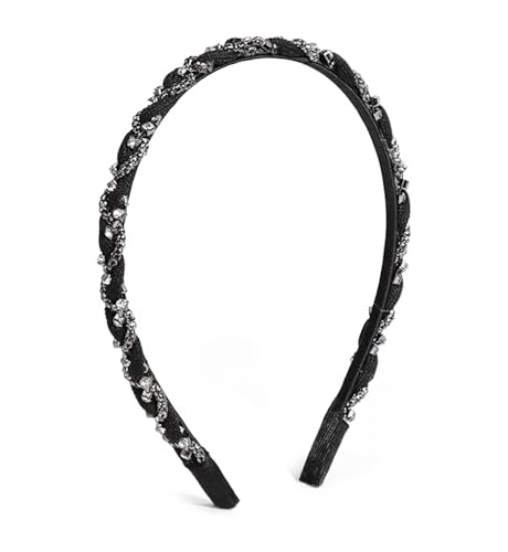 LisLic Geflochtene Kristall-Diamant-Stirnbänder für Damen, rutschfest, glitzernd, leicht, Haar-Accessoires, Weihnachtsgeschenk (dünn geflochten, schwarz) von LisLic