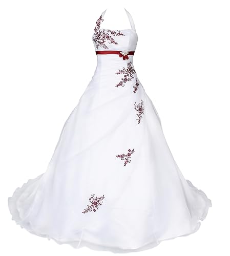 LisQLen Brautkleid Hochzeitskleid Weiß/Bordeaux Modell W067 A-Linie Satin Organza Stickerei Zweifarbig DE Größe 36 von LisQLen