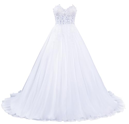LisQLen Brautkleid Hochzeitskleid Weiß Modell W151 A-Linie Stickerei Tüll DE Größe 48 von LisQLen