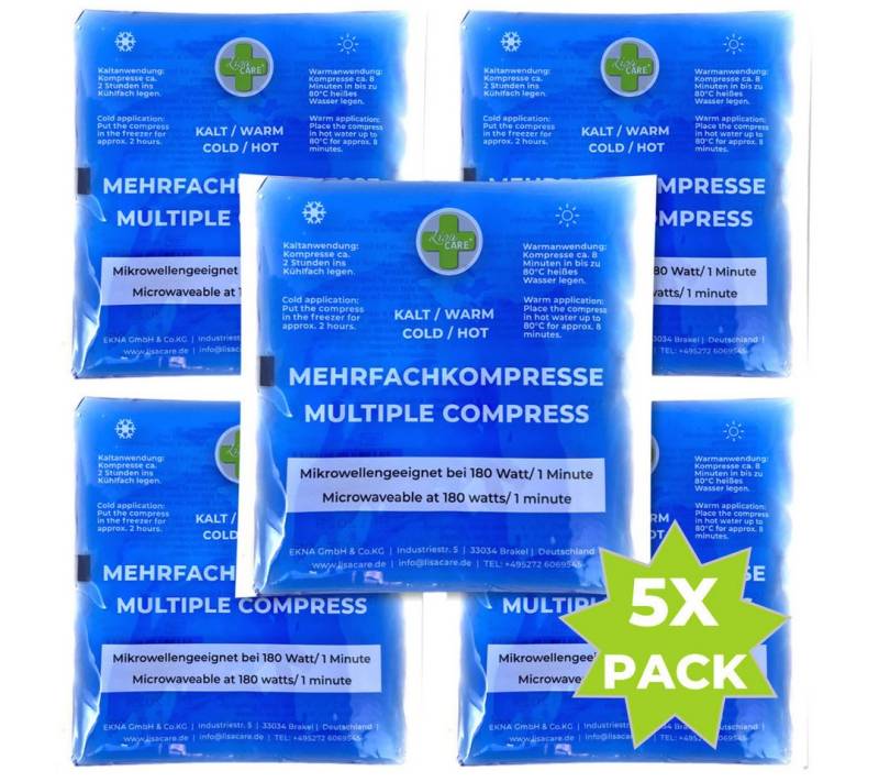 LisaCare Kalt-Warm-Kompresse Kühlpads, Kühlkissen, Warmkompresse/Kaltkompresse, Kinder & Erwachsene, Spar-Set 5-tlg., 5 x Kühlpack mittel, Mikrowellen geeignet! von LisaCare