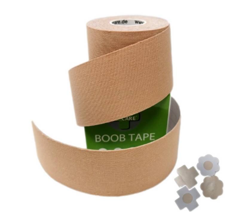 LisaCare Set: Klebe-BH Boob Tape - Brust Tape - Unsichtbarer BH - Push-Up (Spar-Set, 1x Rolle 5cmx5m + 2x Brustcover Blume & X) Für ALLE Brustgrößen! von LisaCare