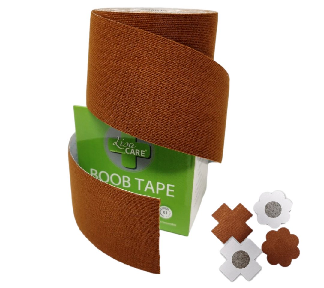 LisaCare Set: Klebe-BH Boob Tape - Brust Tape - Unsichtbarer BH - Push-Up (Spar-Set, 1x Rolle 5cmx5m + 2x Brustcover Blume & X) Für ALLE Brustgrößen! von LisaCare