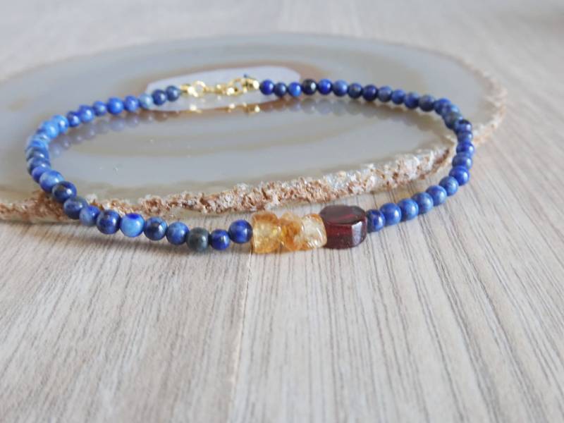 Armband Mit Lapislazuli-Kugeln, Citrinquarz Und Granatscheibe von LisaCreazioni