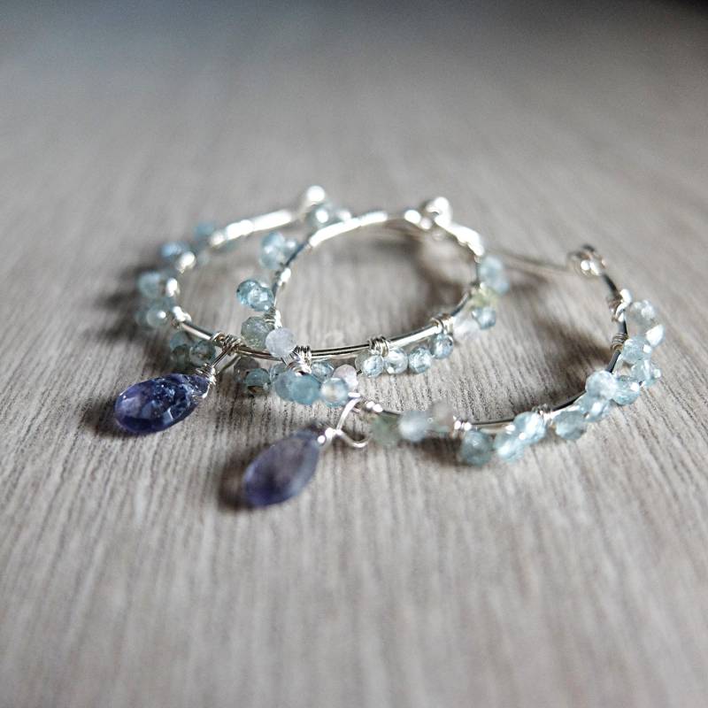 Creolen, Aquamarin Und Iolith-Briolett von LisaCreazioni