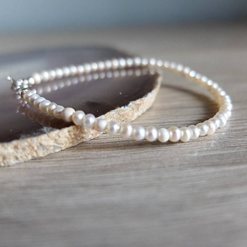 Flussperlenarmband Mit Silberverschluss Montiert Draht Und Silberverschluss, Perlenarmband von LisaCreazioni