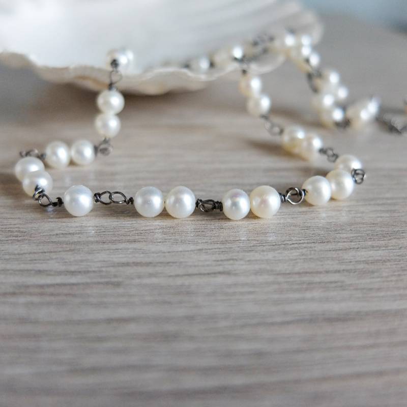 Flussperlenkette, Rosenkranz-stil, Schwarz-Silber von LisaCreazioni