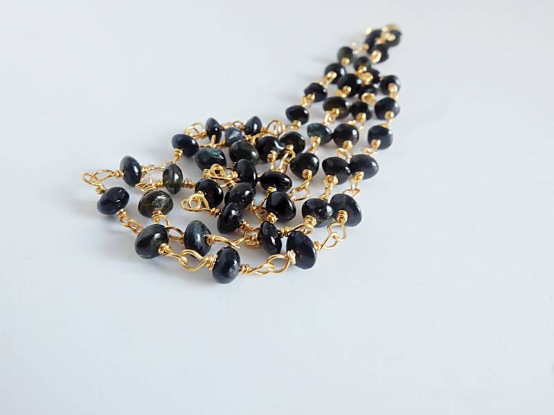 Schwarze Turmalin-Halskette Im Rosenkranz-stil Mit Vergoldetem Draht von LisaCreazioni