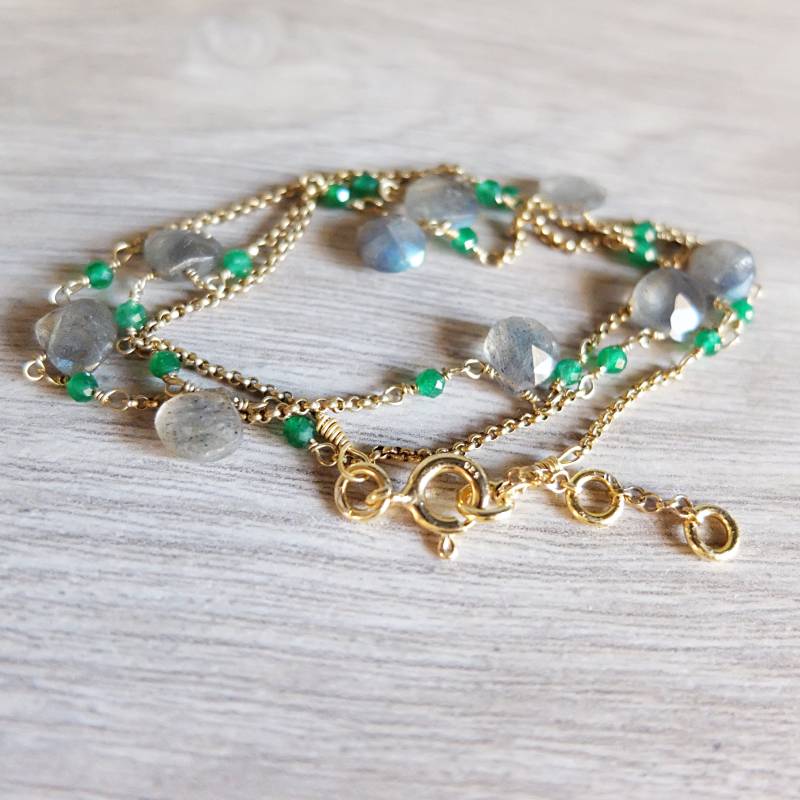 Vergoldete Briolette-Halskette Aus Labradorit Und Grünem Onyx von LisaCreazioni
