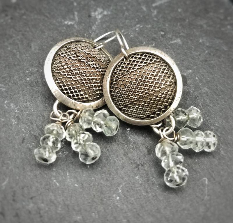 sterling Silber Mesh Und Aquamarin Perle Ohrringe sterling Silber Mesh Und Aquamarin Perle Ohrringe von LisaHellerDesigns