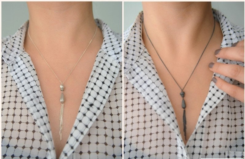 Lariat Oxidierte Sterlingsilber-Halskette, Y-Halskette, Silber 925 Halskette, Perlen Anhänger Halskette Schmuck Geschenk von LisaM55Studio