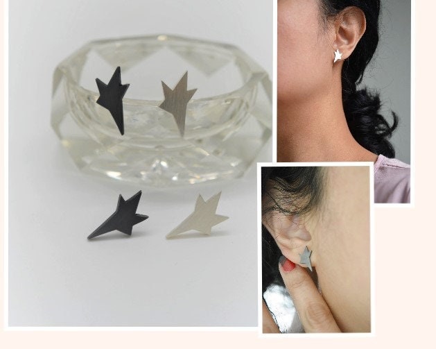 Star Oxidized Sterling Silber Ohrstecker, Robuster Minimalist Tiny Stern Schwarze 925 von LisaM55Studio