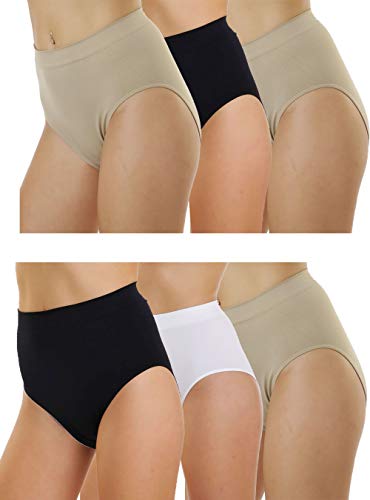 LisaModa Damen Taillenslips 6er Pack Seamless Stretch Uni (L-XL, Schwarz Weiß Haut) von LisaModa
