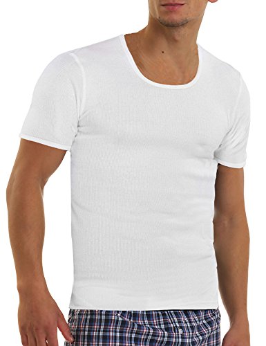 LisaModa Herren Feinripp Unterhemd mit Arm 4er Pack Baumwolle XL (7) Weiß von LisaModa