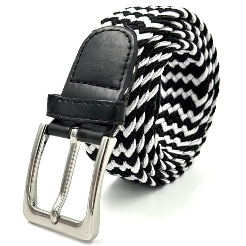 LisaModa Herren Stretch Flechtgürtel LM1000 Stretchgürtel Stoffgürtel Viele Farben (Schwarzweiß 063, 85-110) von LisaModa