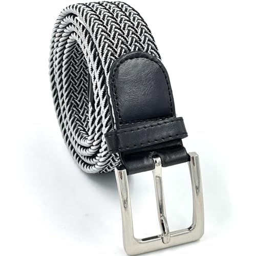 LisaModa Herren Stretch Flechtgürtel LM1000 Stretchgürtel Stoffgürtel Viele Farben (Schwarzweiß, 85-110) von LisaModa
