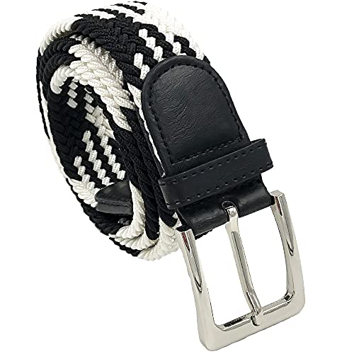 LisaModa Herren Stretch Flechtgürtel LM1000 Stretchgürtel Stoffgürtel Viele Farben (Schwarzweiß 056, 100-125) von LisaModa