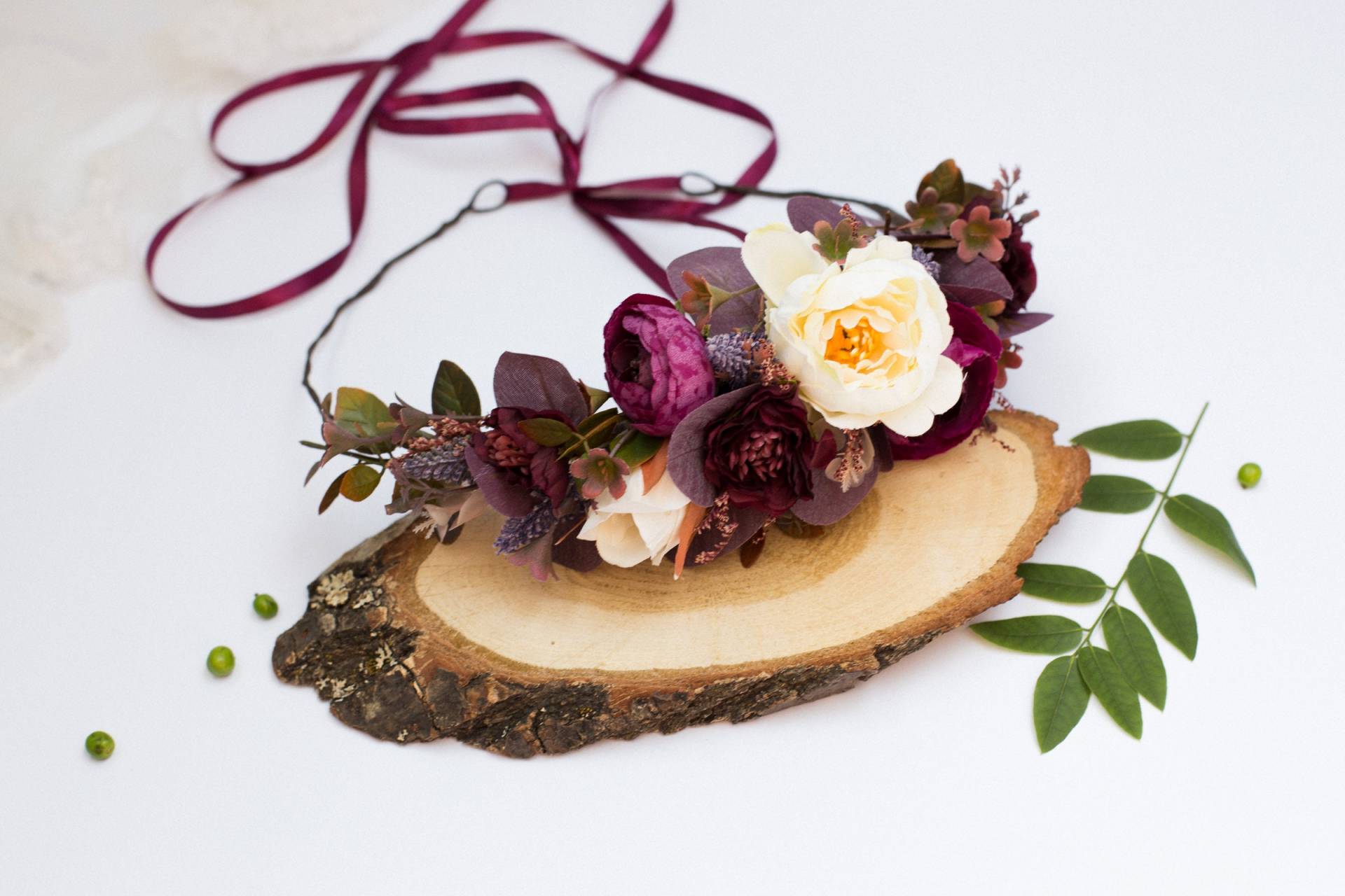 Burgunder Blumenkrone, Blumenmädchen Stirnband, Boho Kleinkind Hochzeit Mauve Blumenkopfschmuck von LisaUaShop