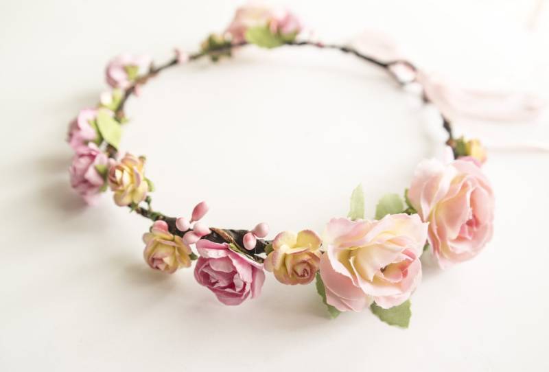 Erröten Blumenkrone, Brautjungfer Kopfschmuck, Blumenkrone Erwachsener, Braut Rustikale Blumenkopfschmuck, Blumenmädchenkrone von LisaUaShop