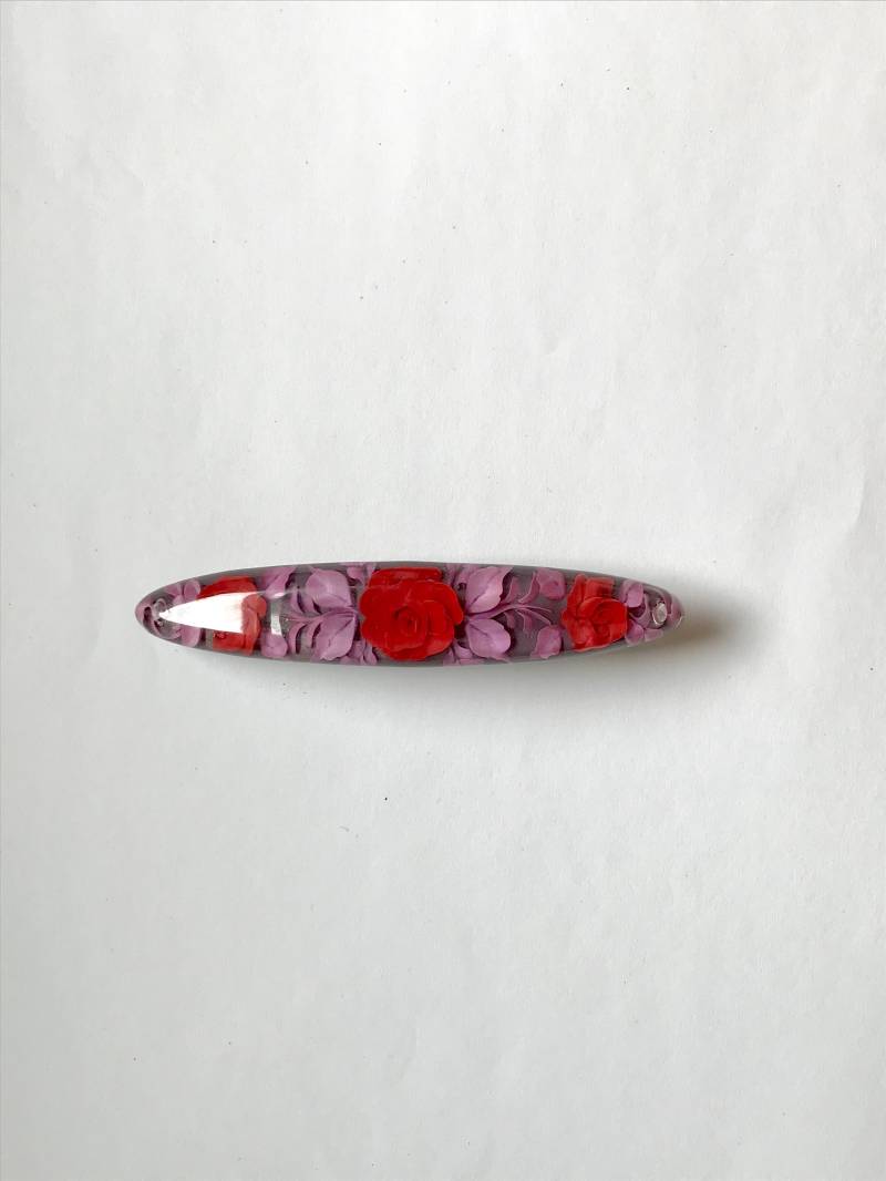 Rote Rosen Lila Blatt Handgemachte Harz Blumen Haarspangen in Langer/Großer Größe von LisaandLavender
