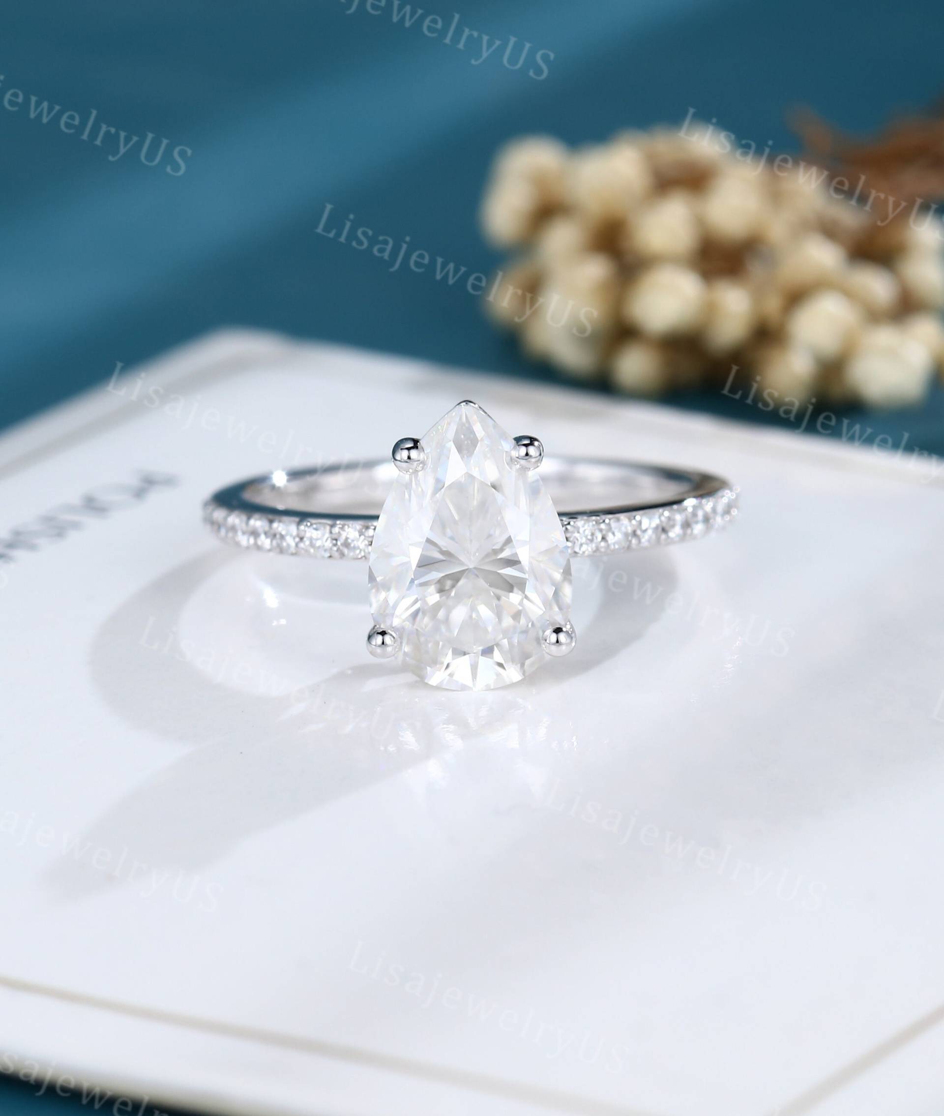 7 10 Tropfen Moissanite Verlobungsring Weißgold Vintage Art-Deco Einzigartige Diamant Halbe Ewigkeit Braut Jahrestag Ring von LisajewelryUS