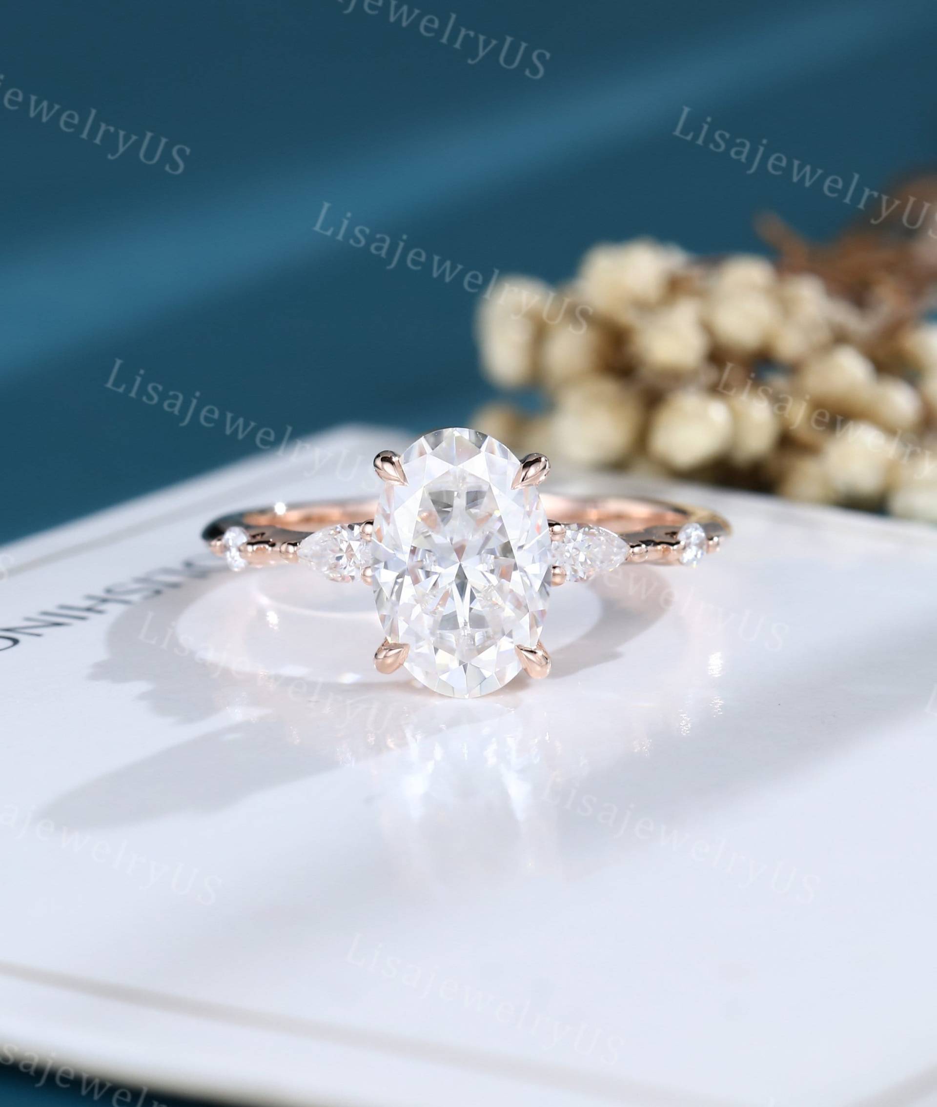 Oval 6 9 Moissanit Verlobungsring Vintage Schlicht Massiv Roségold Halbe Ewigkeit Einzigartiger Hochzeit Braut Jahrestag Ring Geschenk Für Sie von LisajewelryUS