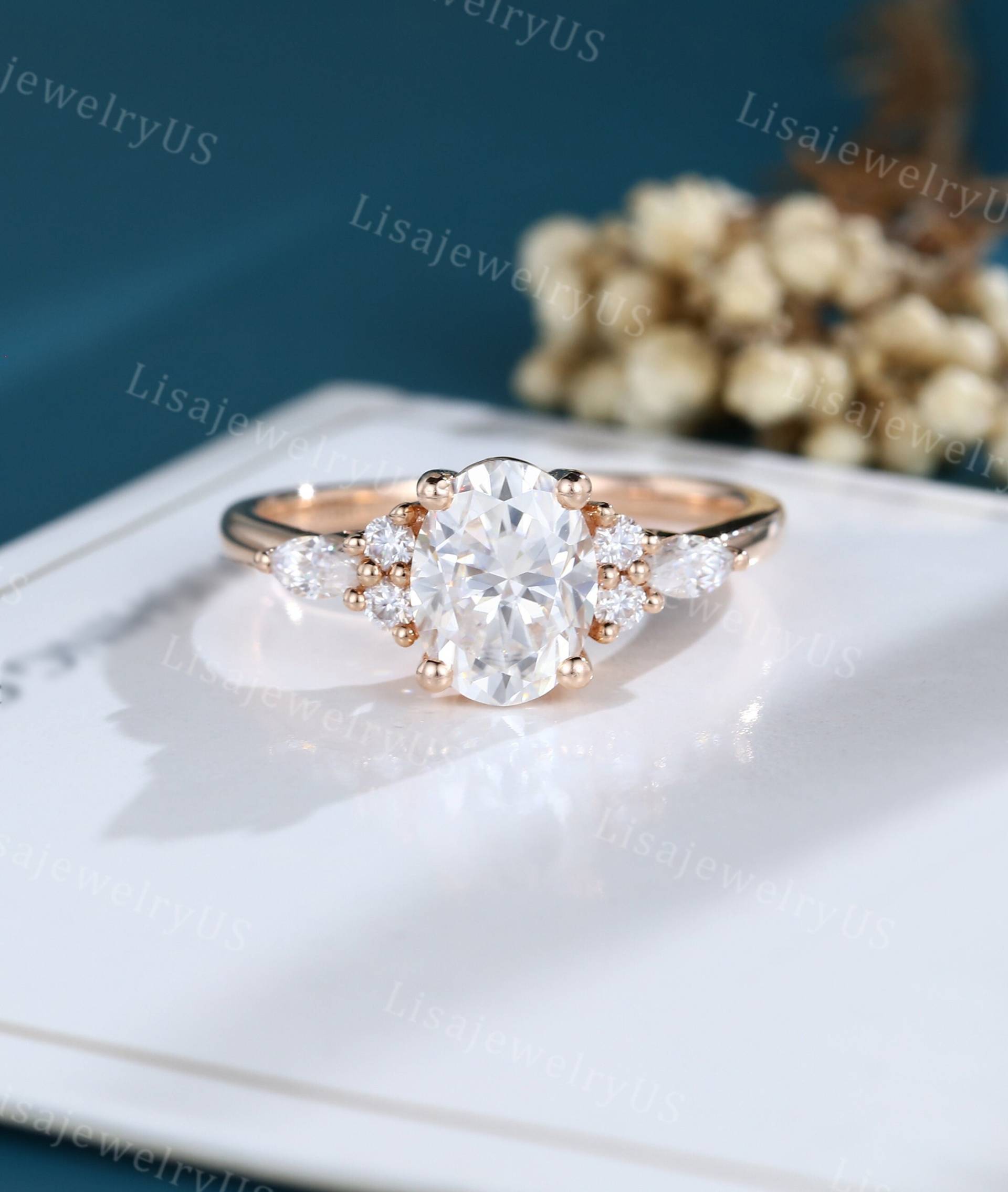 Oval Moissanite Verlobungsring Vintage Rosegold Marquise Diamant Unikat Ehering von LisajewelryUS