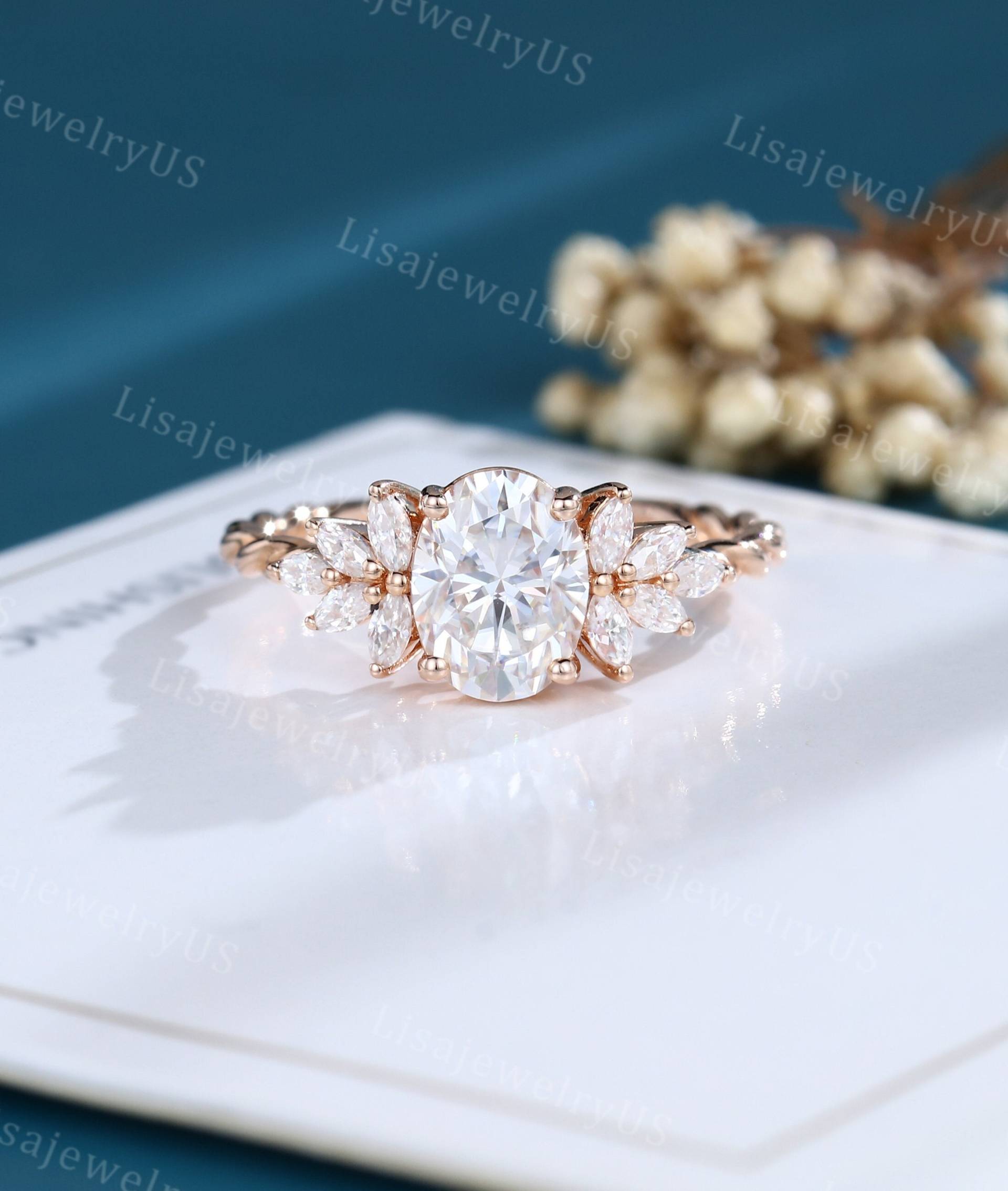 Oval Moissanit Verlobungsring Roségold Vintage Diamant Cluster Brautring 3/4 Ewigkeit Gedrehtes Ring Jubiläumsversprechen von LisajewelryUS