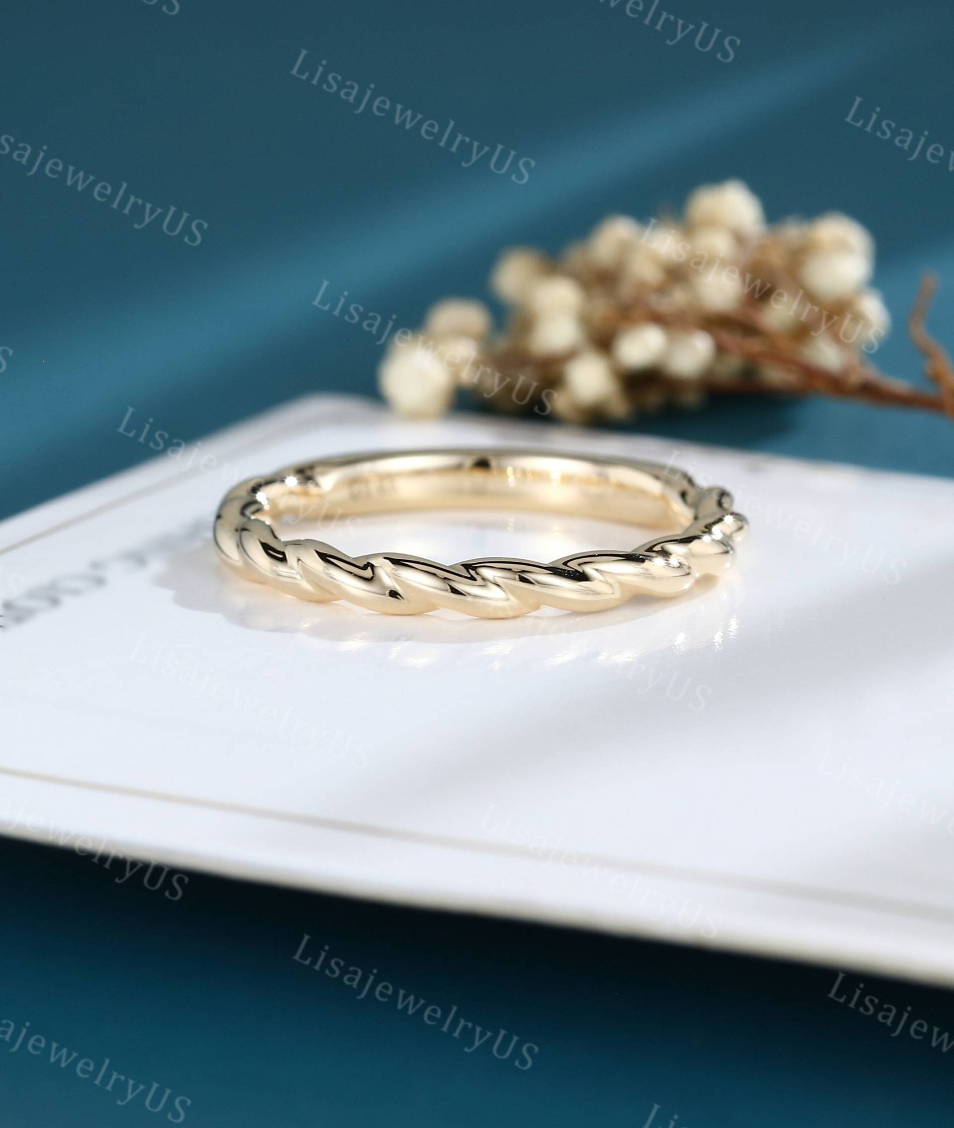 Schlichter Ehering Hochzeitsring 14K/18K Gelbgold Trauring Vintage Unikat 3/4 Eternity Twisted Band Brautjubiläum von LisajewelryUS