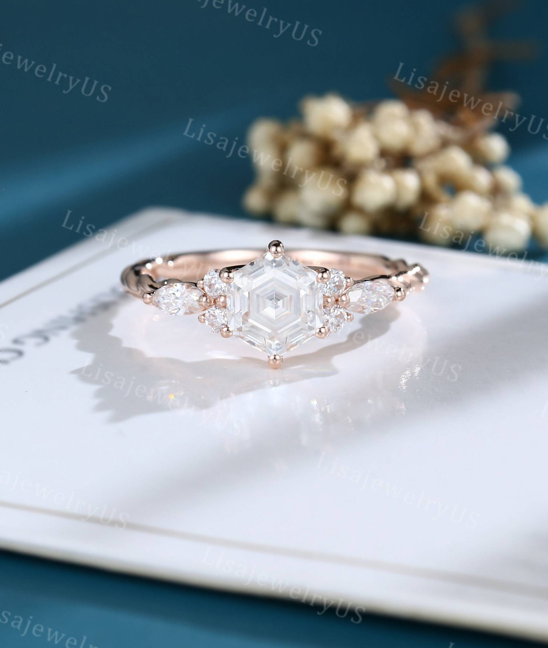 Moissanite Verlobungsring/Rose Gold Vintage Zierliche 3/4 Ewigkeit von LisajewelryUS