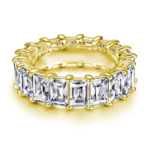 18K Funkelnder Baguette Ring aus 925 Sterling Silber für Frauen Stapelringe - Damen Ringe Eternity Ewigkeit Schmuck in Juwelierqualität mit verzierten Kristallen (50, Gold) von Lisandra Scott