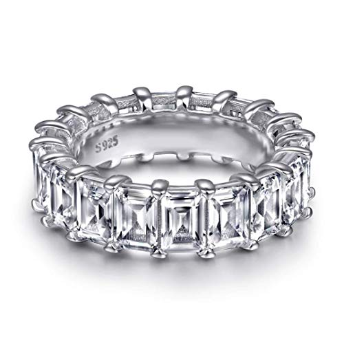 18K Funkelnder Baguette Ring aus 925 Sterling Silber für Frauen Stapelringe - Damen Ringe Eternity Ewigkeit Schmuck in Juwelierqualität (50, Silber) von Lisandra Scott