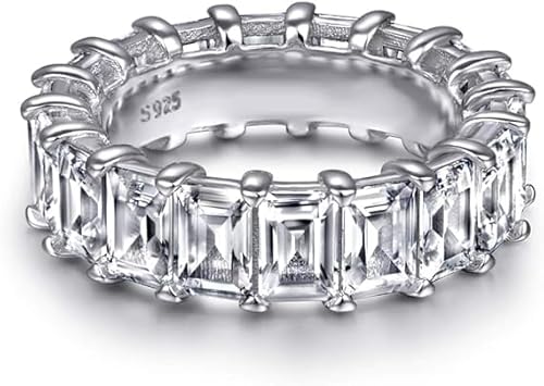 18K Funkelnder Baguette Ring aus 925 Sterling Silber für Frauen Stapelringe - Damen Ringe Eternity Ewigkeit Schmuck in Juwelierqualität (56, Silber) von Lisandra Scott