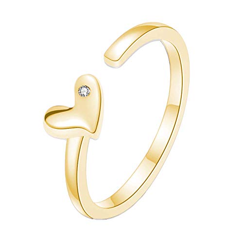 Lisandra Scott 925 Echtsilber Ring Verstellbar Herz in Silber, Gold und Rosegold mit Stein für Damen u. Frauen einstellbar Ringe, Damenring Schmuck (Gold) von Lisandra Scott