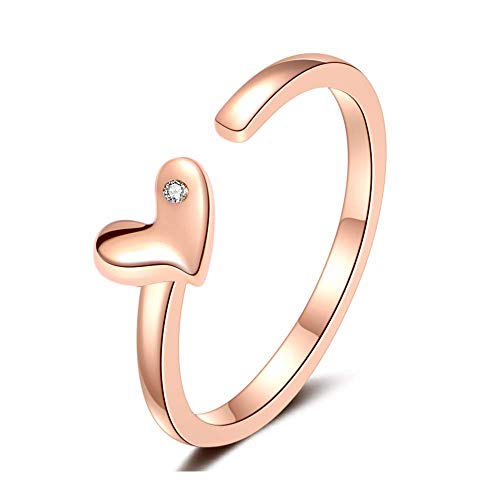 Lisandra Scott 925 Echtsilber Ring Verstellbar Herz in Silber, Gold und Rosegold mit Stein für Damen u. Frauen einstellbar Ringe, Damenring Schmuck (Rosegold) von Lisandra Scott