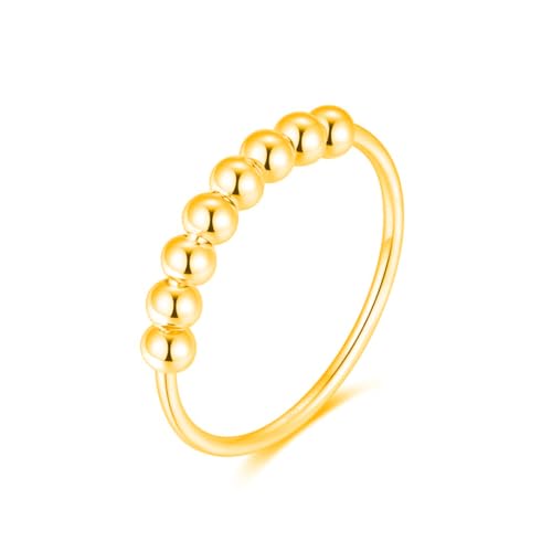 925 Sterling Silber Angst Spinning Ring mit Perlen I Anti-Stress Dekompression Angstring zum Drehen Stressabbau für Damen, Frauen und Mädchen (Gold, 48) von Lisandra Scott