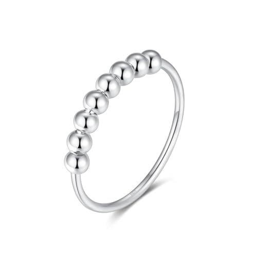 925 Sterling Silber Angst Spinning Ring mit Perlen I Anti-Stress Dekompression Angstring zum Drehen Stressabbau für Damen, Frauen und Mädchen (Silber, 54) von Lisandra Scott