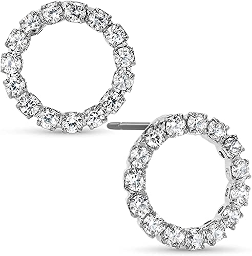 925 Sterling Silber Ohrstecker mit Funkelnden Zirkonia Kristallen - Ohrringe mit Steinchen Kreis Circle offen Strass Damen (Silber) von Lisandra Scott