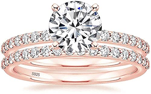 925 Sterling Silber Ring Set mit Funkelnden Steinen in Echtsilber Ringe Eheringe für Frauen, Damen Verlobungsringe Damenring Strahlender Stein Eternity (54, Rosegold) von Lisandra Scott