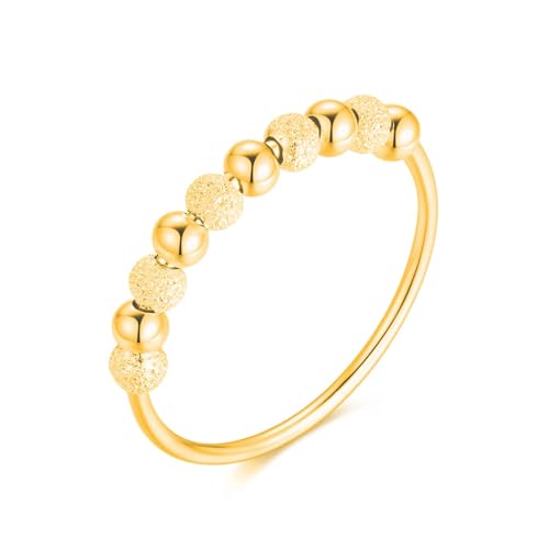 Anti-Stress Ring aus 925 Sterlingsilber mit drehbaren Glitzer-Kugeln, Dekompression Entspannungs-Helfer mit Perlen zum Drehen für Frauen und Damen, Angstring Beruhigend & Therapeutisch (Gold, 58) von Lisandra Scott