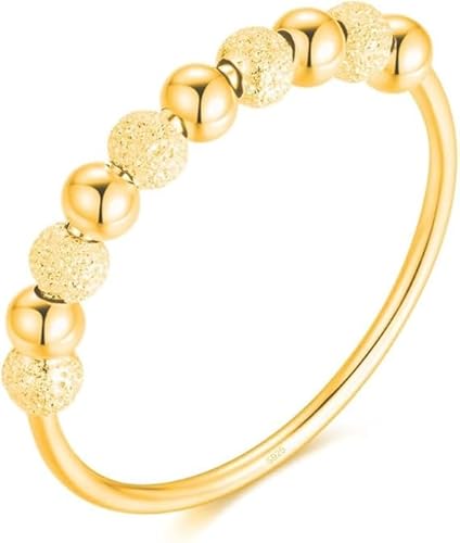 Anti-Stress Ring aus 925 Sterlingsilber mit drehbaren Glitzer-Kugeln, Dekompression Entspannungs-Helfer mit Perlen zum Drehen für Frauen und Damen, Angstring Beruhigend & Therapeutisch (Gold, 62) von Lisandra Scott