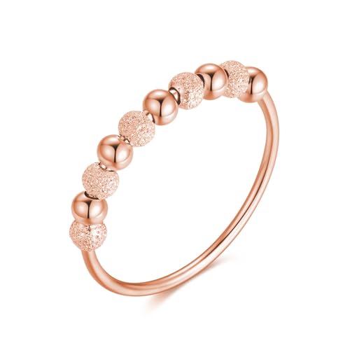 Anti-Stress Ring aus 925 Sterlingsilber mit drehbaren Glitzer-Kugeln, Dekompression Entspannungs-Helfer mit Perlen zum Drehen für Frauen und Damen, Angstring Beruhigend & Therapeutisch (Rosegold, 50) von Lisandra Scott