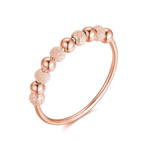 Anti-Stress Ring aus 925 Sterlingsilber mit drehbaren Glitzer-Kugeln, Dekompression Entspannungs-Helfer mit Perlen zum Drehen für Frauen und Damen, Angstring Beruhigend & Therapeutisch (Rosegold, 50) von Lisandra Scott