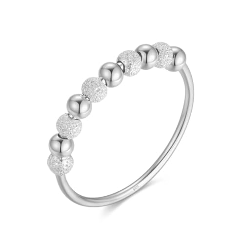 Anti-Stress Ring aus 925 Sterlingsilber mit drehbaren Glitzer-Kugeln, Dekompression Entspannungs-Helfer mit Perlen zum Drehen für Frauen und Damen, Angstring Beruhigend & Therapeutisch (Silber, 60) von Lisandra Scott